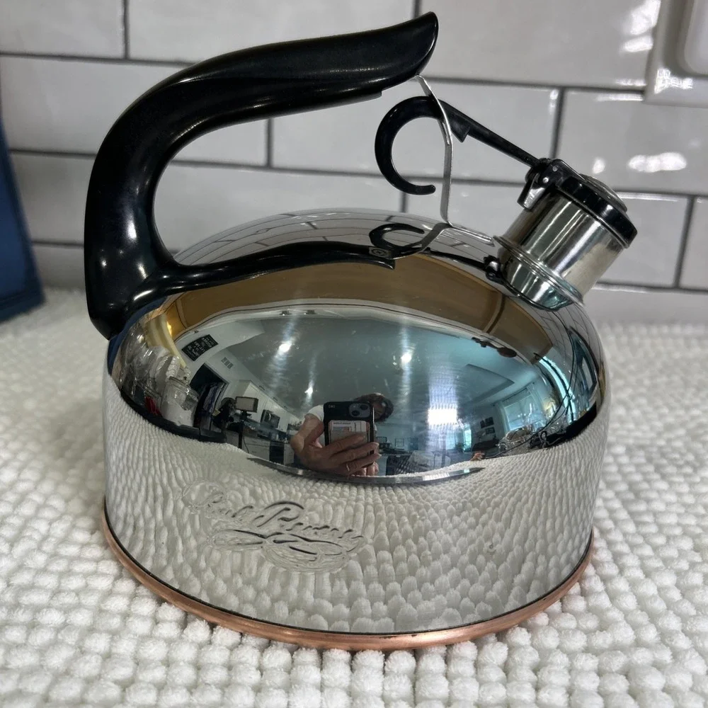 Vintage Revere Ware Whistling Tea Pot Copper Bottom Kettle